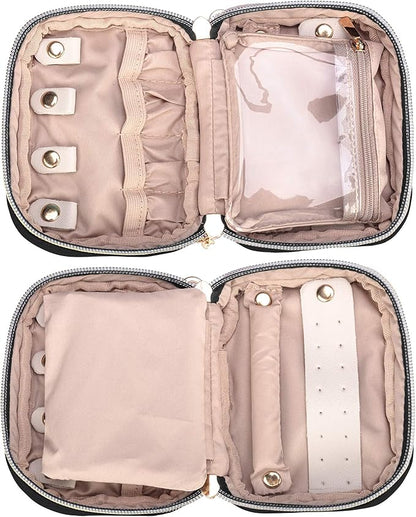 Teamoy Mini Jewelry Travel Case, Storage Organizer Bag for Earrings, Necklace, Rings, Black