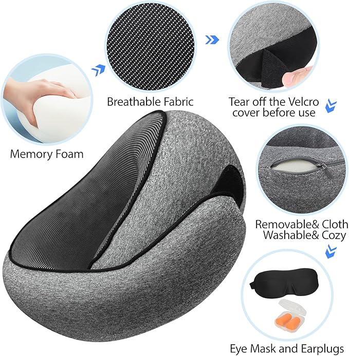 Travel Pillows for Airplanes,360° Support Stowable Travel Pillow, Neck Pillow Airplane with Memory Foam Portable Travel Neck Pillow for Traveling, Suitable for Airplanes, Offices, and Cars