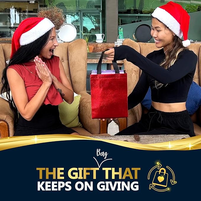 Nush Nush Set of 60 Gift Bags Bulk Medium Size - Mix of 6 Vibrant Colors Reusable Bulk Gift Bags with Handles With Glossy Finish - Perfect Goodie Bag for Christmas, Birthday, Thanksgiving – 8x4x10