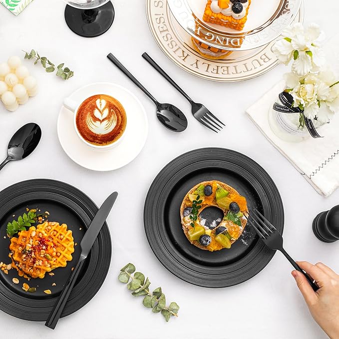 KINGSTONE Black Silverware Set, 20-Piece Forged Flatware Set Cutlery Set Premium Stainless Steel, Service for 4, for Kitchen, Home, Wedding, Party, Mirror Polished and Dishwasher Safe