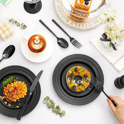 KINGSTONE Black Silverware Set, 40-Piece Forged Flatware Set Cutlery Set Premium Stainless Steel, Service for 8, for Kitchen, Home, Wedding, Party, Mirror Polished and Dishwasher Safe