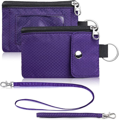 Minimalist Wallet For Mens Womens, Keychain RFID Blocking Zipper Small Wallet with ID Window 2 Lanyards,Water Resistant Travel Cash Card Coin Case Boys Girls