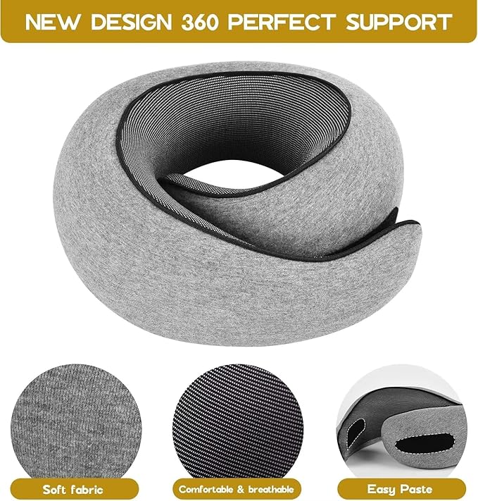 Ergonomic Memory Foam Travel Neck Pillow for Airplane - Ultimate Accessories & Road Trip Essentials for Neck Pain Relief - Perfect Travel Gifts for Men Women & Toddler Pillow