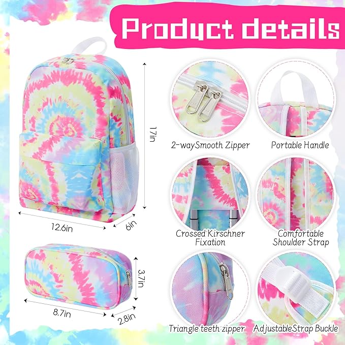 Redbaker 6 Pcs Kids Luggage Set 17 Inch Kids Rolling Luggage Double Pattern Suitcase for Girls Boys School Gift(Pink,Tie-dye Style)