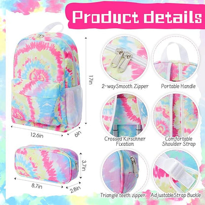 Redbaker 6 Pcs Kids Luggage Set 17 Inch Kids Rolling Luggage Double Pattern Suitcase for Girls Boys School Gift(Pink,Tie-dye Style)