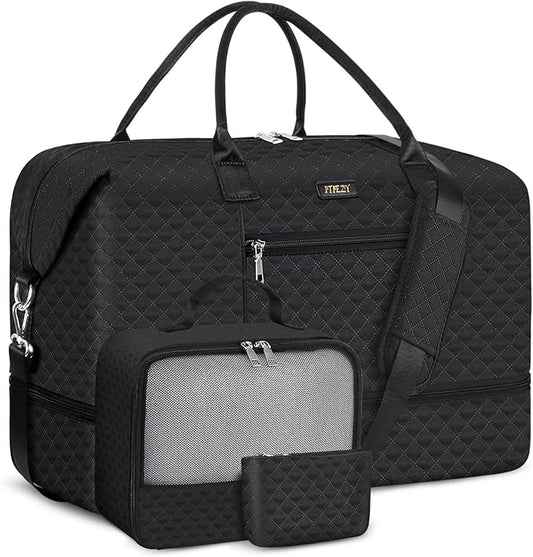 Weekender Bag for Women, Travel Duffel Bag Carry On Overnight Bag with Shoe Compartment Large Nylon Travel Weekend Tote Bag