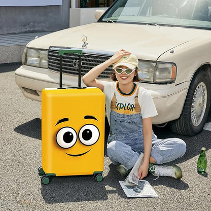 ANNA QUEEN Cute Emoticons Yellow Luggage Cover Washable Suitcase Protector Suitcase Cover Anti-Scratch,Stretchable Fit for 18-32Inch Luggage,Travel Bag Cover XL(fits 29-32Inch suitcase)