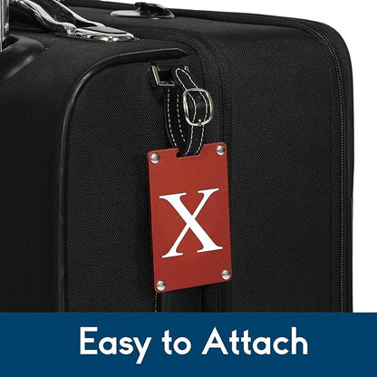 Premium 3-Layer Aluminum Luggage Tags by Fortuna - Easy to Claim, Laser-Engraved, Plastic-Free, and Eco-Friendly Luggage Tag Holders, 2-Pack, Red (X)