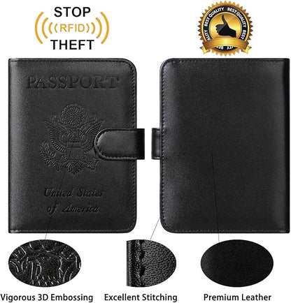 Passport Holder With Luggage Tag Cover Wallet RFID Blocking Leather Case Travel Essentials Accessories Travel Must Have(114#Black)