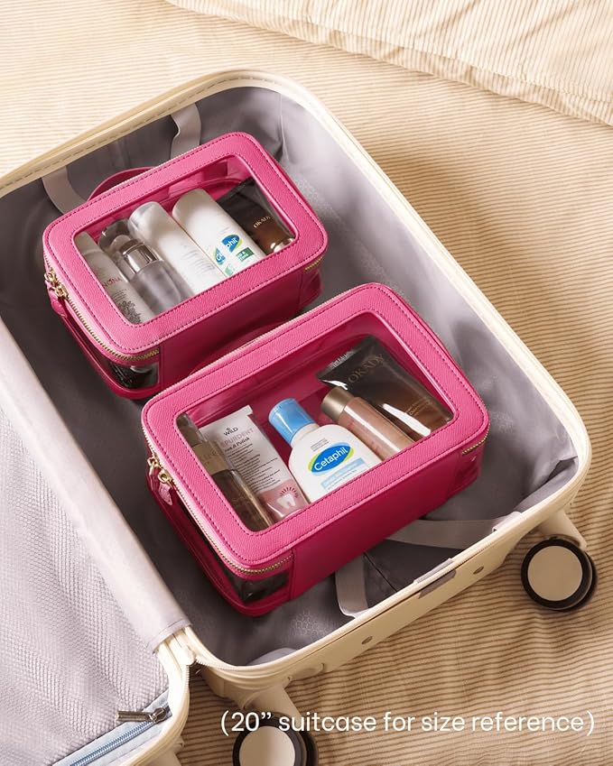 Clear Cosmetic Bag Set for Women Makeup Bag with Handle, 3 Pcs Travel Toiletry Bag Transparent Cosmetic Case Portable Make Up Organizer Bag for Essentials