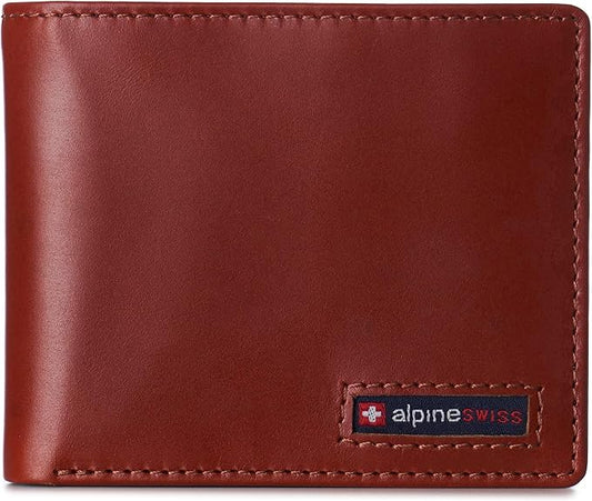 Alpine Swiss Mens Wallet for Men | RFID Protected Leather Mens Wallet | Spencer Bifold with Divided Bill Section | Gift Box | 2 ID Windows | 14 Card & Storage Pockets for Organization