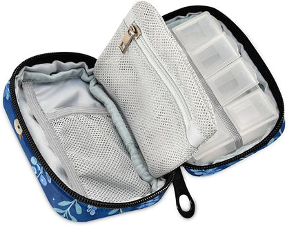 Bluebonnet Flowers and Birds Cute Pill Organizer 7 Day Large Capacity Pill Dispenser Case with 8 Pill Compartments Daily Pill Box Organizer Vitamin Holder Pill Bottle Organizer