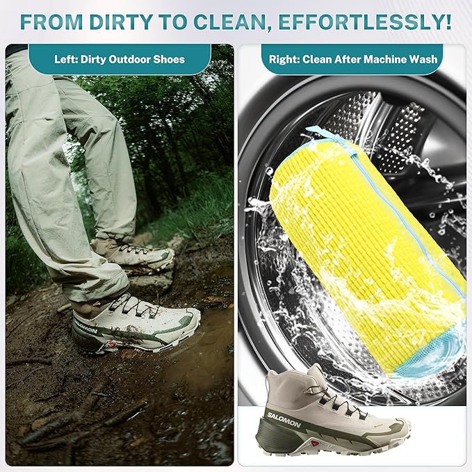 Shoe Washing Machine Bag, 2PCS Reusable Shoe Bag for Washing Machine, 360° Deep Cleaning Shoe Washing Bag for Sneakers, Laundry Shoe Bag for Washer & Dryer, Fits All Shoe Types (Yellow)