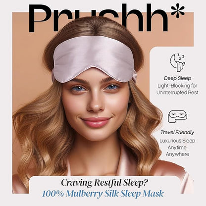 Adjustable Silk Sleep Mask Eye Covers | 100% Pure 6A Mulberry Silk | Blackout & Hypoallergenic | Concealed Strap for Women & Men | for Sleeping & Travel (Pink)