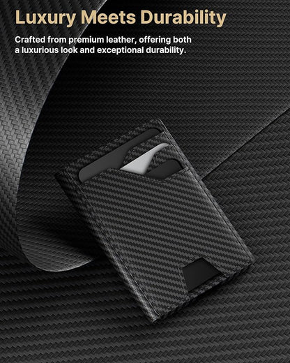 typecase Leather Wallet for Men Card Holder: Premium Genuine Leather, RFID Blocking, Slim, Minimalist, Front Pocket - 15 Cards Capacity | ID Window | Money Clip (Carbon Fiber)