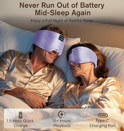 LC-dolida Luxurious Silk Soft Sleep Mask, Sleep Headphones with Bluetooth 5.4 for Side Sleeper, Total Blackout Eye Sleeping Mask for Women and Men, Ideal Gift for Restful Sleep, Travel(Light Purple)