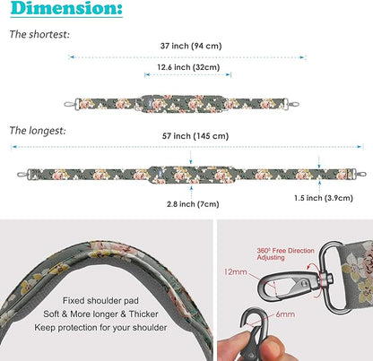 Shoulder Strap, ZINZ 57" Padded Adjustable Shoulder Bag Straps Replacement for Bags with D-Ring (DR02O01)