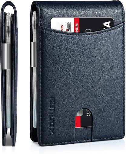 RUNBOX Money Clip Slim Wallets for Men RFID Blocking 11 Card Holder Minimalist Small Leather Bifold Men's Front Pocket Wallet Gift Box