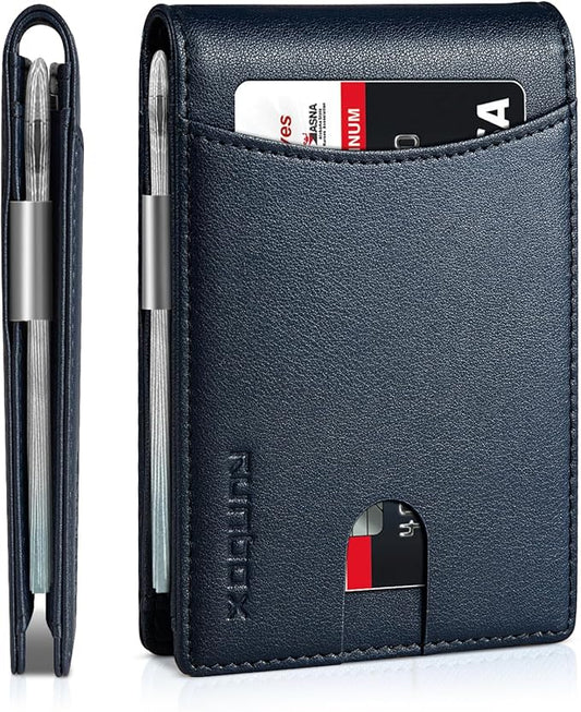 RUNBOX Money Clip Slim Wallets for Men RFID Blocking 11 Card Holder Minimalist Small Leather Bifold Men's Front Pocket Wallet Gift Box