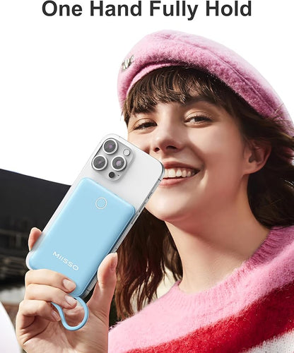 10000mAh Compatible with iPhone 15/16/17 and Android, Slim Portable Charger with Built in Cable, Power Bank Travel Charger External Battery Pack for Phone, 3 Output USB Type C Cord, Blue