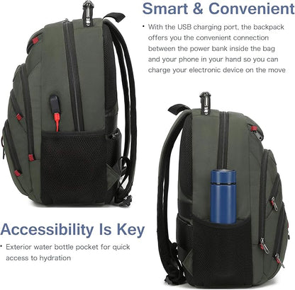 Boavan Laptop Backpack for men, 15.6 inch Laptop Bag with USB Port, Waterproof Travel Work Backpack Purse, Anti-Theft Teacher Nurse Doctor Casual Bookbags Office Business backpack,Green