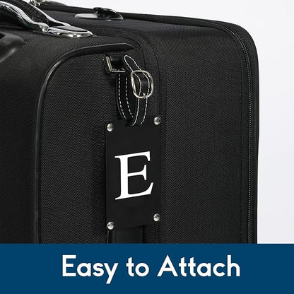 Premium 3-Layer Aluminum Luggage Tags by Fortuna - Easy to Claim, Laser-Engraved, Plastic-Free, and Eco-Friendly Luggage Tag Holders, 2-Pack, Black (E)