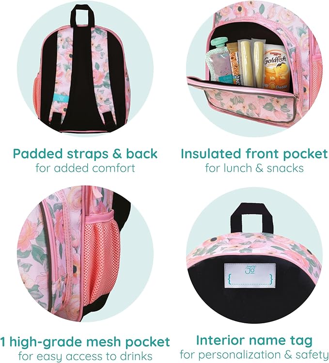 Wildkin JumpOff Jo 12-inch Kids Backpack – Lightweight, Durable Toddler Bag - Floral Watercolor