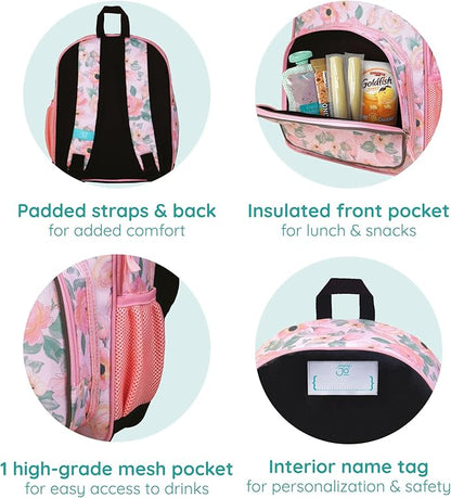 Wildkin JumpOff Jo 12-inch Kids Backpack – Lightweight, Durable Toddler Bag - Floral Watercolor