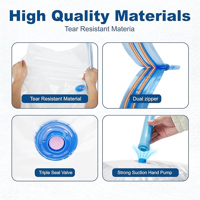 HOUSE DAY 10 Small Vacuum Storage Bags with Pump,Space Saving Vacuum Seal Bags For Clothing Travel, Vacuum Storage Bags For Clothes, Blankets, Moving, Camping, Toys, Reusable & Durable, Hand Pump