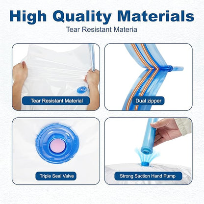 HOUSE DAY 10 Medium Vacuum Storage Bags with Pump,Space Saving Vacuum Seal Bags For Clothing Travel,Vacuum Storage Bags For Clothes, Bedding, Moving, Camping, Toys, Travel & Organization, Hand Pump