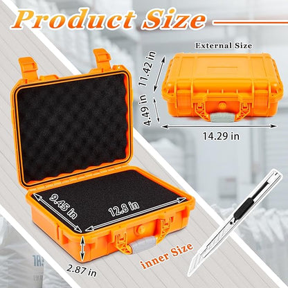 1 Pcs 11.3 x 8.7 x 4.2 Inch Waterproof Hard Case with DIY Customizable Foam Insert Portable Protective Case with Knife for Camera Drones Equipments Tools Test Instruments (Orange)