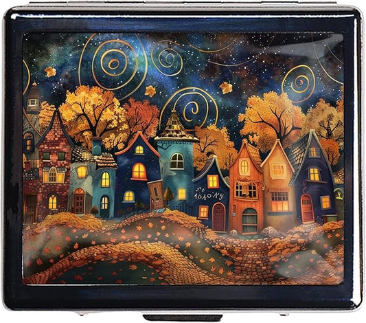 7 Days Chromed Shiny Silver Pill Organizer with Mirror Inside Has 8 Separate Compartments Rectangle 7 Days Pill Box Pill Case (Abstract House)