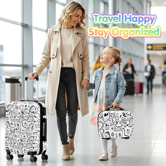 smilesun 2PCS Kids Luggage Set with DIY Coloring, 14" & 20" Lightweight Travel Carry On Suitcase with Spinner Wheels, TSA Lock