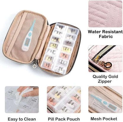 BAGSFY Pill Organizer Case 2 Times a Day- Weekly Medicine Organizer Travel Pill Box with Removable 7 Day Medicine Case Container for Fish Oil, Vitamin, Supplement