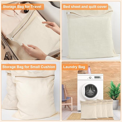 4-Piece Large Durable Organic Cotton Mesh Laundry Bags with Sturdy Zippers and Breathable Mesh are Delicate Laundry Bags for Underwear, Clothes, Pants and Socks