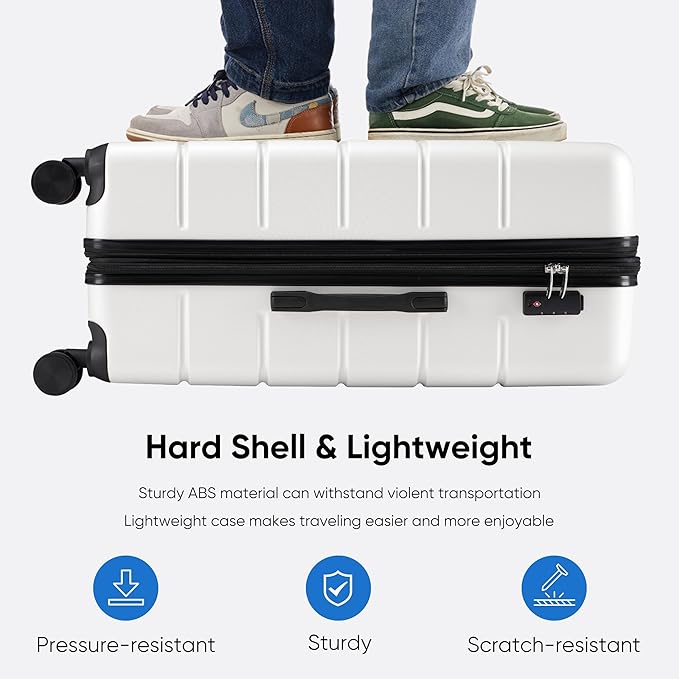 OLIXIS 3-Piece Luggage Set, 20/24/28 Inch Hardside Suitcases with Spinner Wheels, Lightweight ABS Hard Shell Travel Luggage, TSA Approved Lock, Expandable Carry-On & Checked Luggage–White