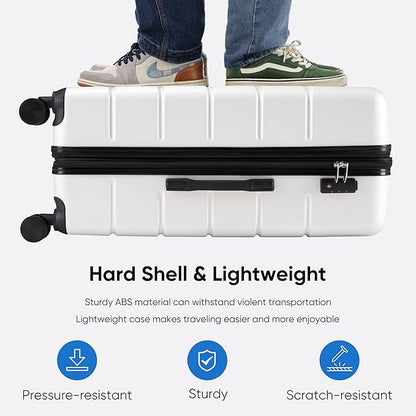OLIXIS 3-Piece Luggage Set, 20/24/28 Inch Hardside Suitcases with Spinner Wheels, Lightweight ABS Hard Shell Travel Luggage, TSA Approved Lock, Expandable Carry-On & Checked Luggage–White