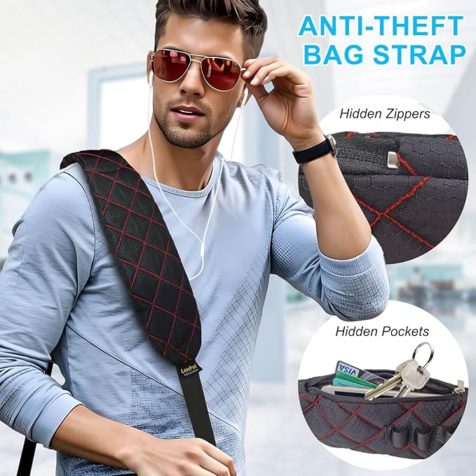 2 in 1 Anti-theft Bag Shoulder Strap with Pockets, 54 inch Travel Belt Ultra-Wide and Thick, Comfort and Stylish