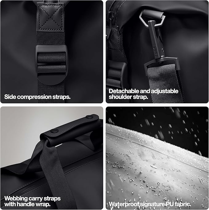 RAINS Regular Weekend Bag - Waterproof Travel Duffel for Men and Women - Duffle with Coated Zip, Adjustable Strap