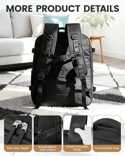 Travel Vacuum Backpack with Garment Bag, Large 18×14×8 Suit Carry on Bags Flight Approved, Personal Item Luggage with Vacuum System, Carry On Suit Luggage for Men Women, Black