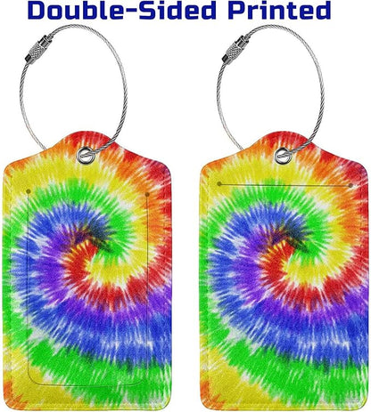 Artistic Tie Dye Luggage Tags Set of 2 Colorful Leather Luggage Tags ID Label for Travel Backpack Bag, Name Labels Suitcase Labels Identifiers Baggage Tags for Adults Kids Women Girls