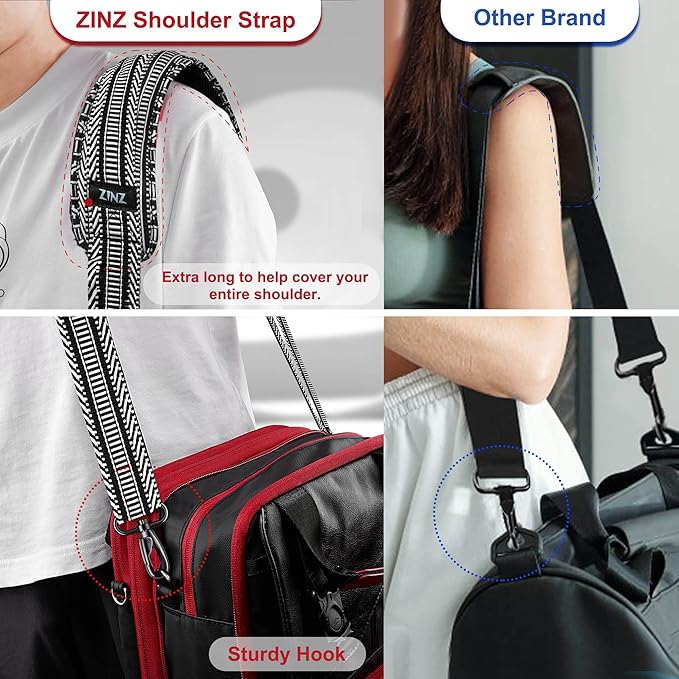 ZINZ 74" Shoulder Strap with Fixed Pad and Dual Balanced Buckles，Black White Jacquard