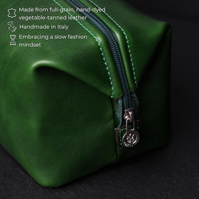 Time Resistance Leather Toiletry Bag Cosmetic Case Italian Classy Dopp Kit