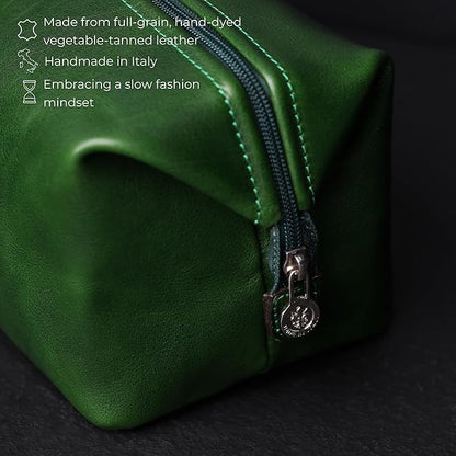 Time Resistance Leather Toiletry Bag Cosmetic Case Italian Classy Dopp Kit