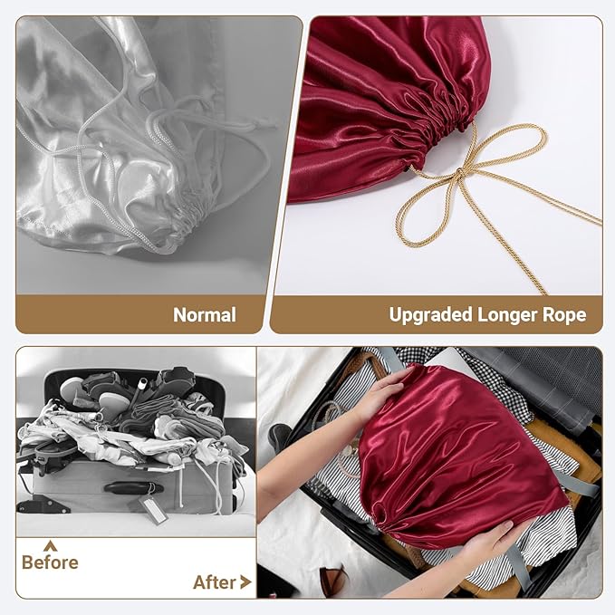 Ewen 7 Pack 19.6x15.7in Satin Drawstring Shoe Bags with Blank Tags, Dust Bags for Handbags Travel Essentials Storage, Dustproof Packing Bag Clothes Organizer for Closet and Home Organization, Wine Red