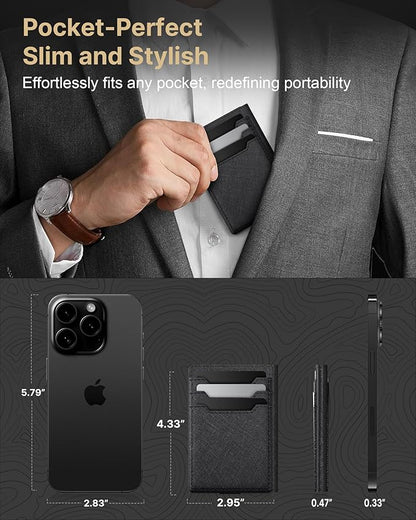 typecase Leather Wallet for Men Card Holder: Premium Genuine Leather, RFID Blocking, Slim, Minimalist, Front Pocket - 15 Cards Capacity | ID Window | Money Clip (Black)