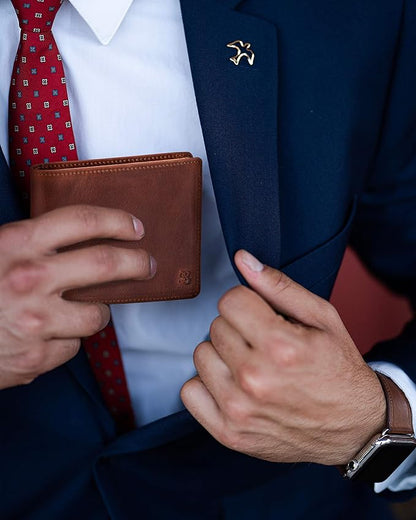 SERMAN BRANDS 2 ID Window Wallet for Men RFID Blocking Leather, Bifold Top Flip, Extra Capacity Travel Wallet