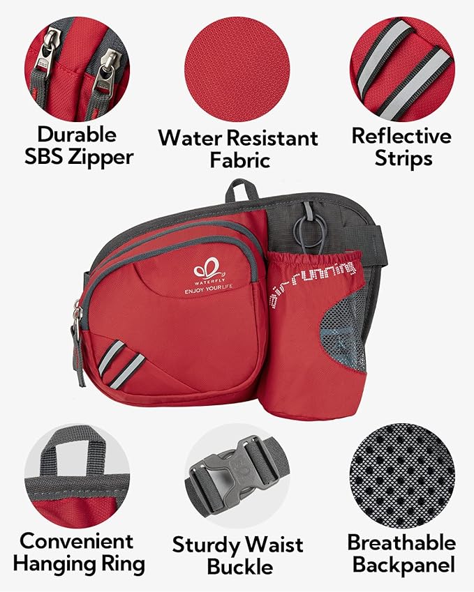 WATERFLY Fanny Pack Waist Bag: Waist Pack for Women Men with Water Bottle Holder Hiking Fanny Pack for Running Walking DogWalking Travel Cycling