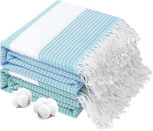 Genovega 2 Packs Oversized Turkish Beach Towels 74"x38" Thin Quick Dry Sand Free Pool Swim Bathing Towel Extra Large Blanket Adult Travel Essentials Accessories Summer Vacation Blue Green Dot