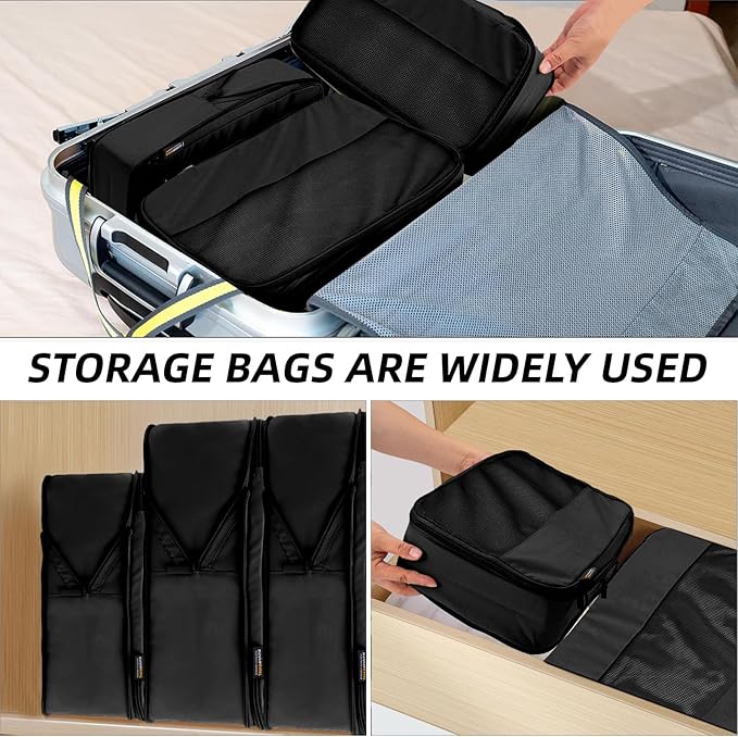 4 Piece Compression Packing Cubes for Suitcases and Backpack, Lightweight Travel Organizer Bags (Jet Black)